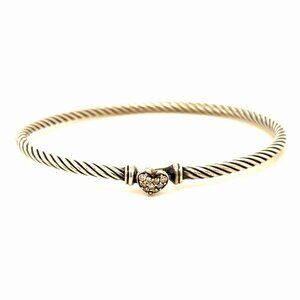 D.Y. 925 Classic Cable Heart Station Pave Diamonds Hook-On Bracelet